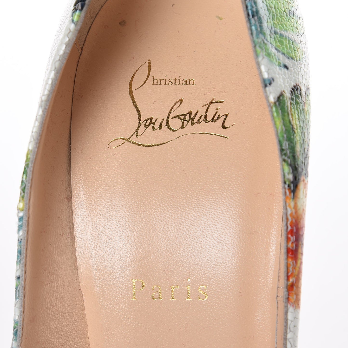 Crackled Calfskin Hawaii Print So Kate 120 Pumps 39.5 White Multi