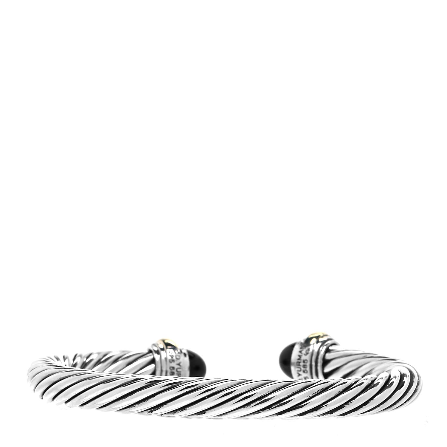David Yurman Sterling Silver 14K Yellow Gold Black Onyx 7mm Cable Classics Bracelet 3 of 4