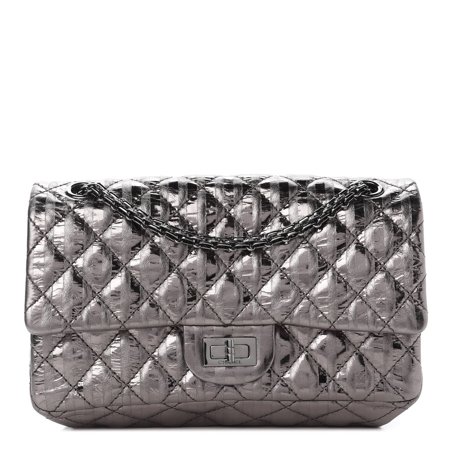 Chanel Metallic Aged Calfskin Striped Accordion Reissue 2.55 Flap Dark Silver 1 of 9