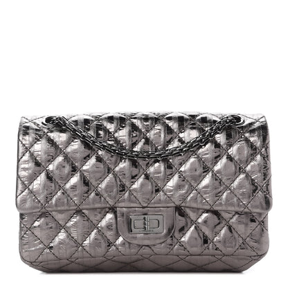 Chanel Metallic Aged Calfskin Striped Accordion Reissue 2.55 Flap Dark Silver 1 of 9