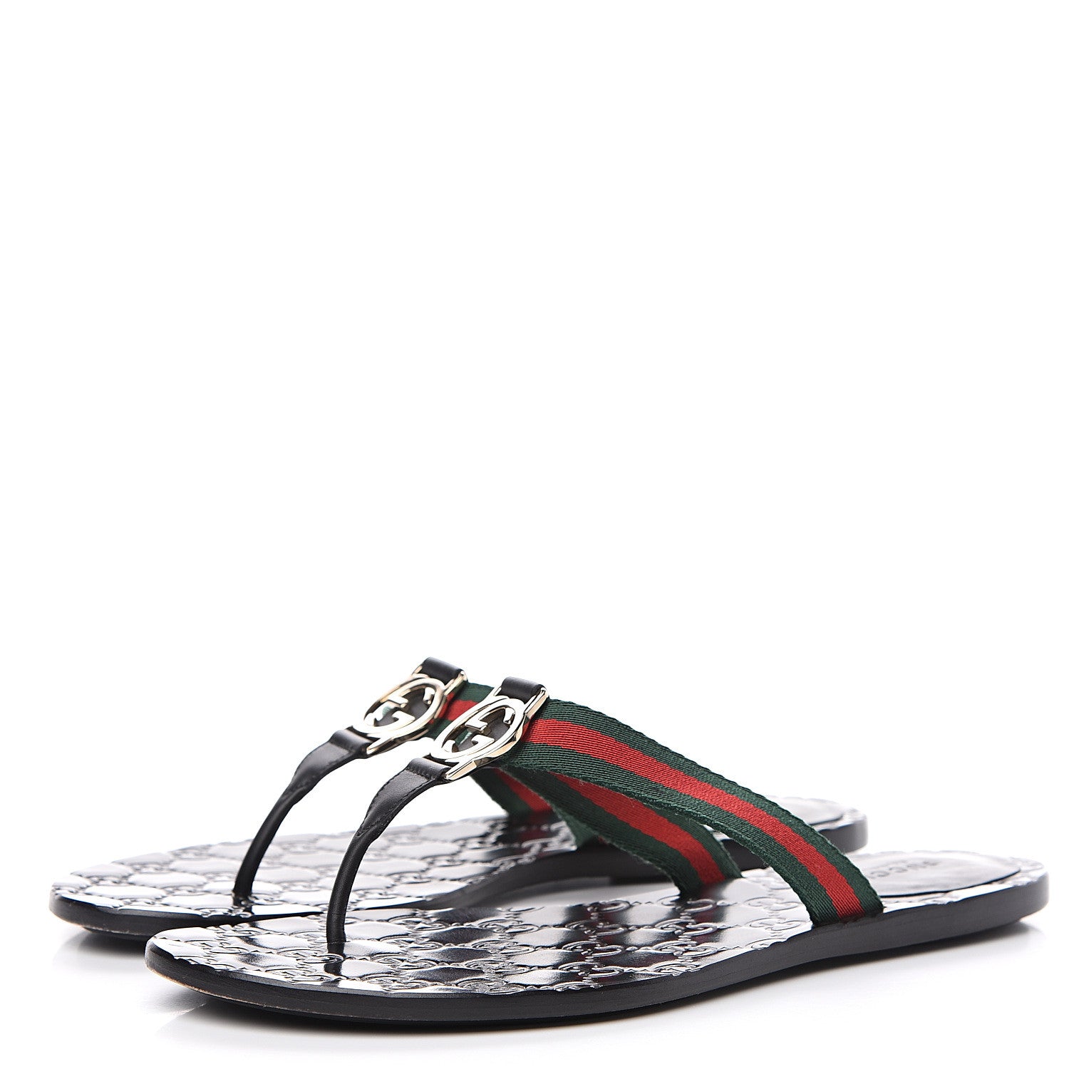 Gucci Nylon Guccissima Web Womens Thong Sandals 39 Green Red Black 3 of 10