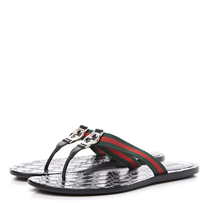 Gucci Nylon Guccissima Web Womens Thong Sandals 39 Green Red Black 3 of 10
