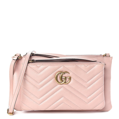 Gucci Calfskin Matelasse Small GG Marmont Double Zip Shoulder Bag Perfect Pink 1 of 10