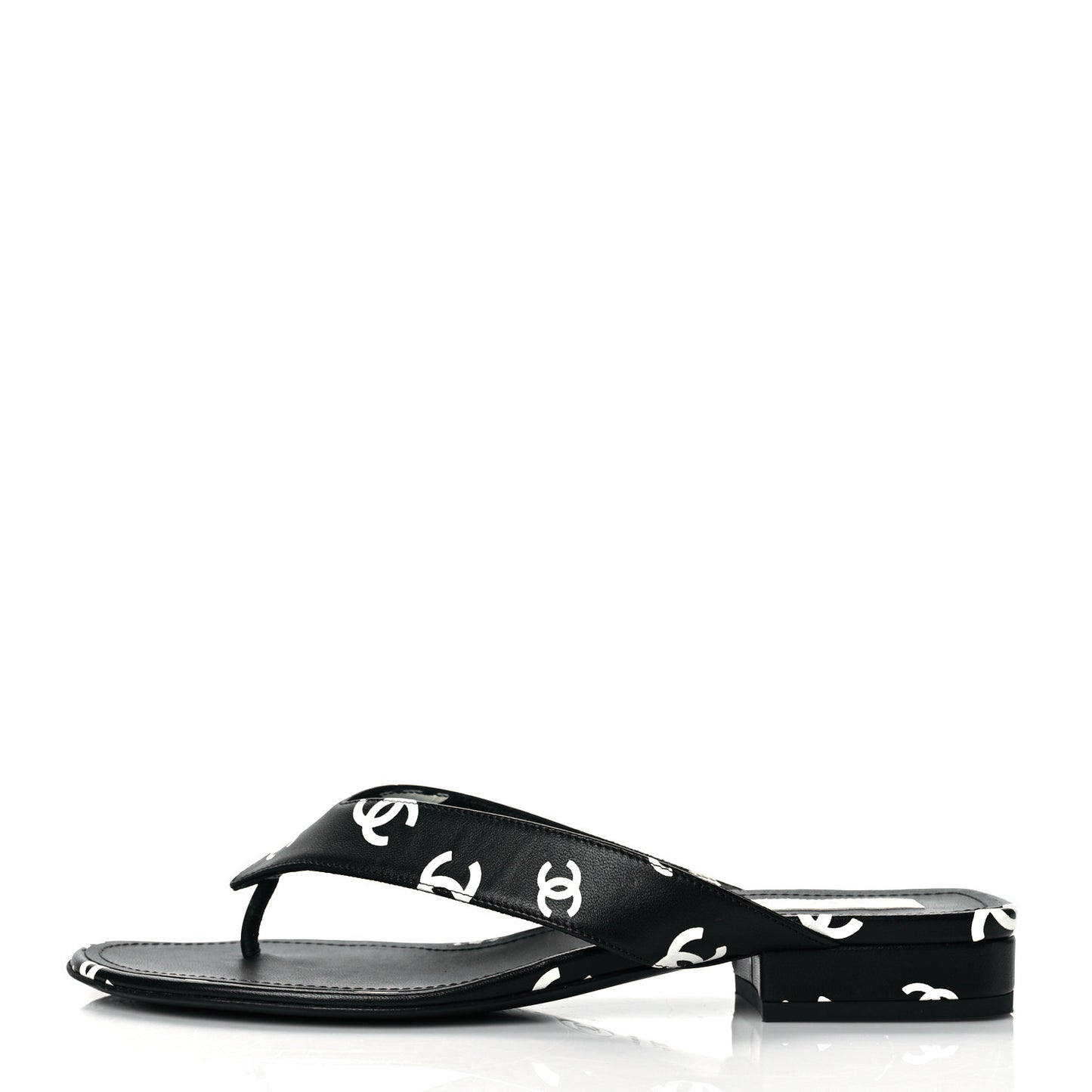 Lambskin Printed CC Thong Sandals 38.5 Black White