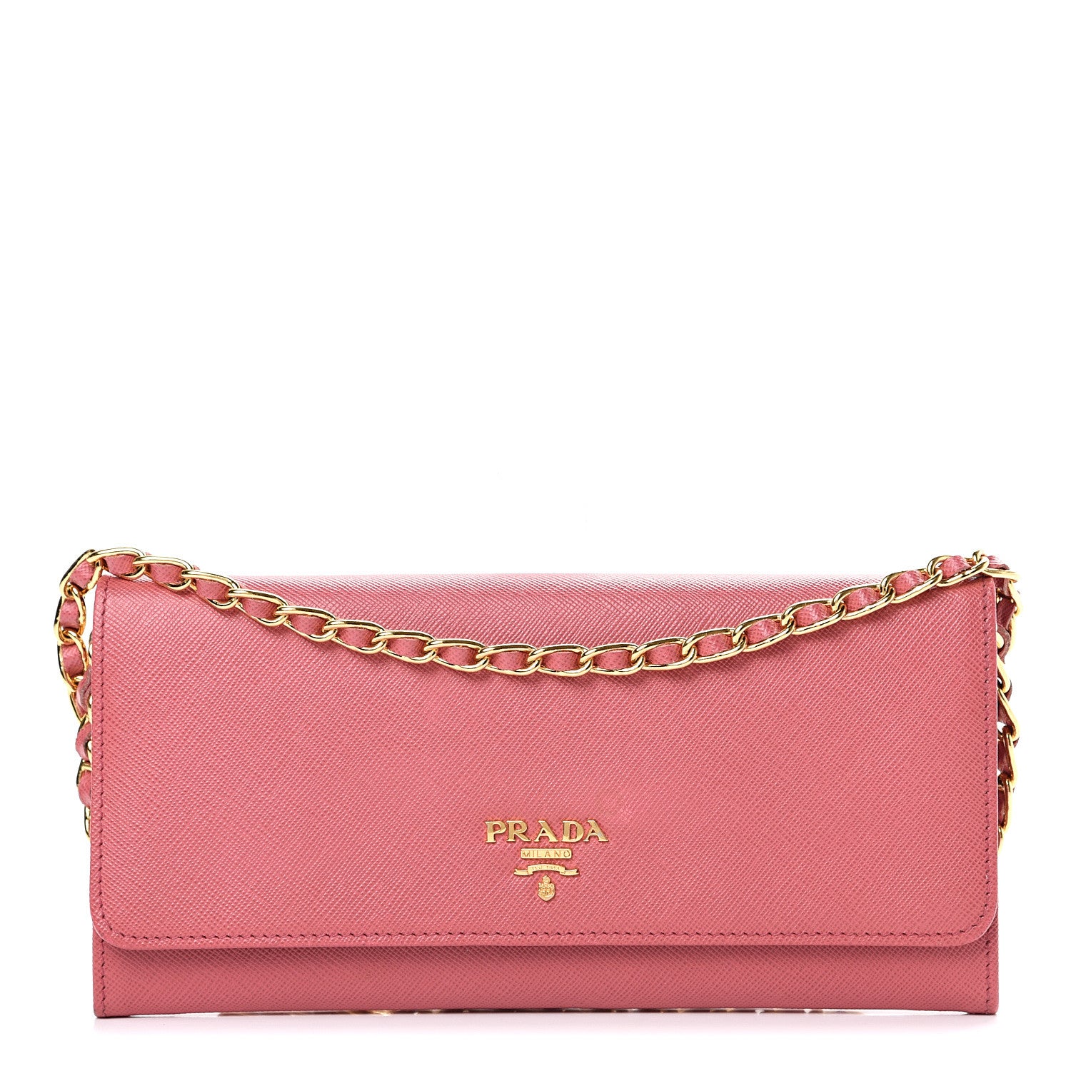 Prada Saffiano Metal Oro Chain Wallet Peonia 1 of 14
