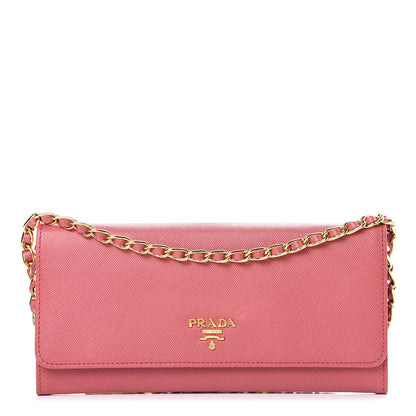 Prada Saffiano Metal Oro Chain Wallet Peonia 1 of 14