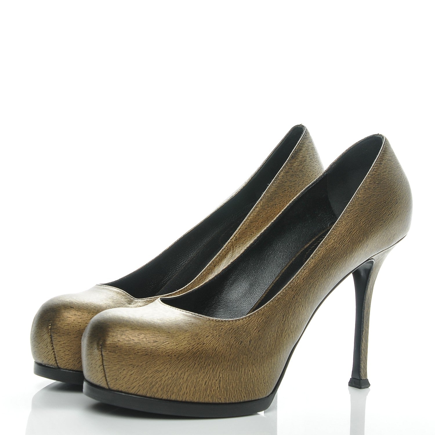 Saint Laurent Calfskin Horse Print Tribtoo 80 Pumps 39 Gold 3 of 8