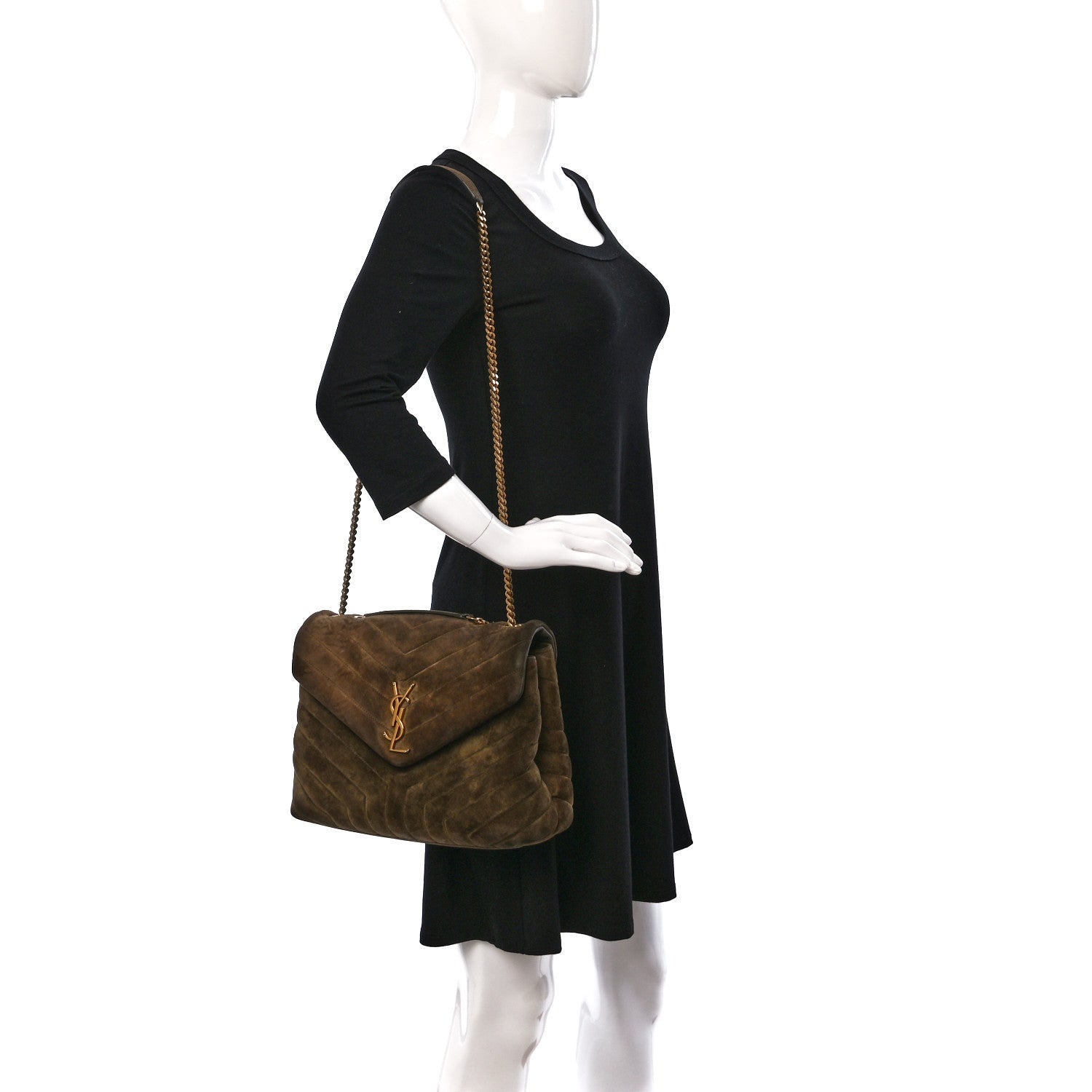 Saint Laurent Suede Y Quilted Monogram Medium Loulou Chain Satchel Olive 2 of 9