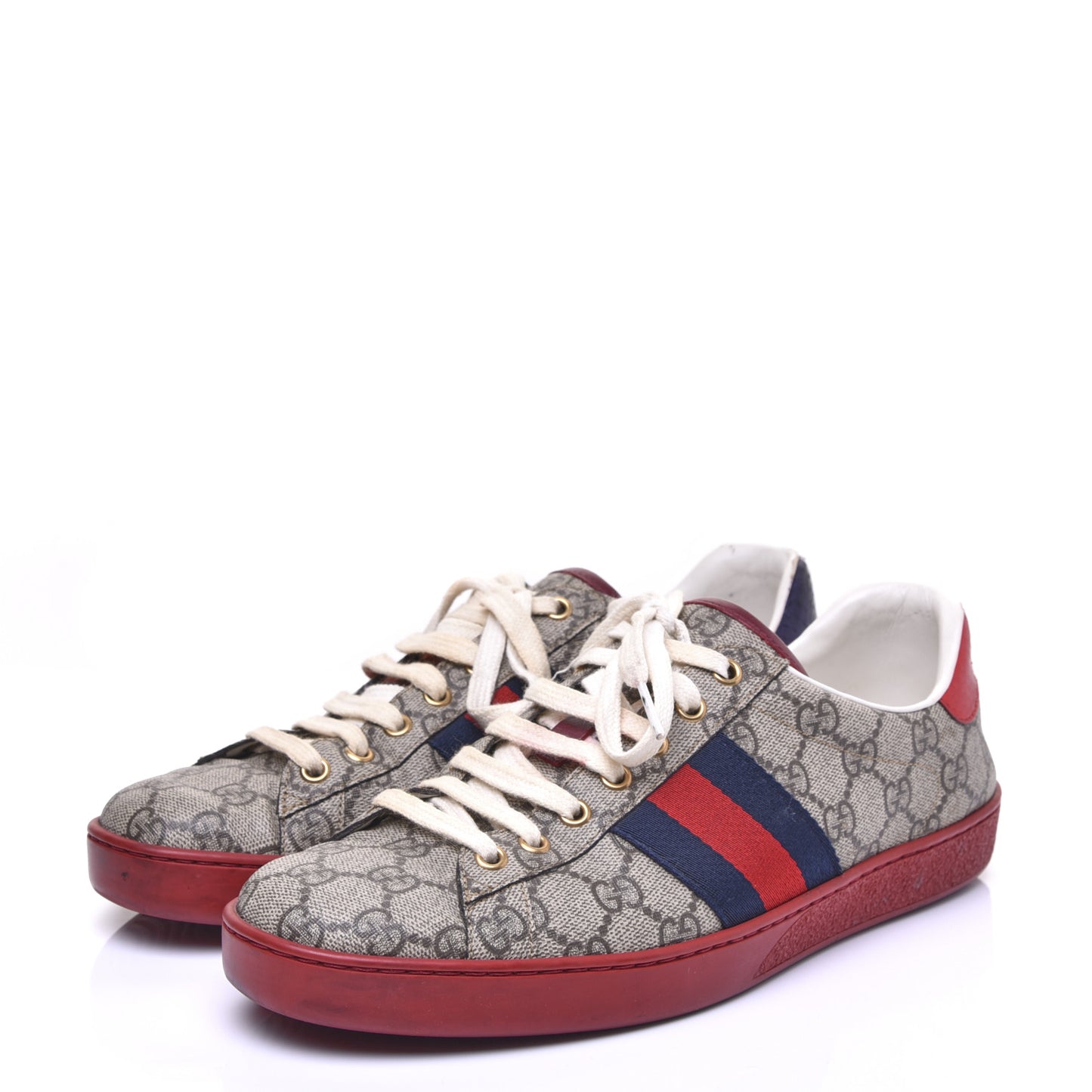 GG Supreme Monogram Ayers Mens New Ace Low-Top Sneaker 8.5 Beige Red