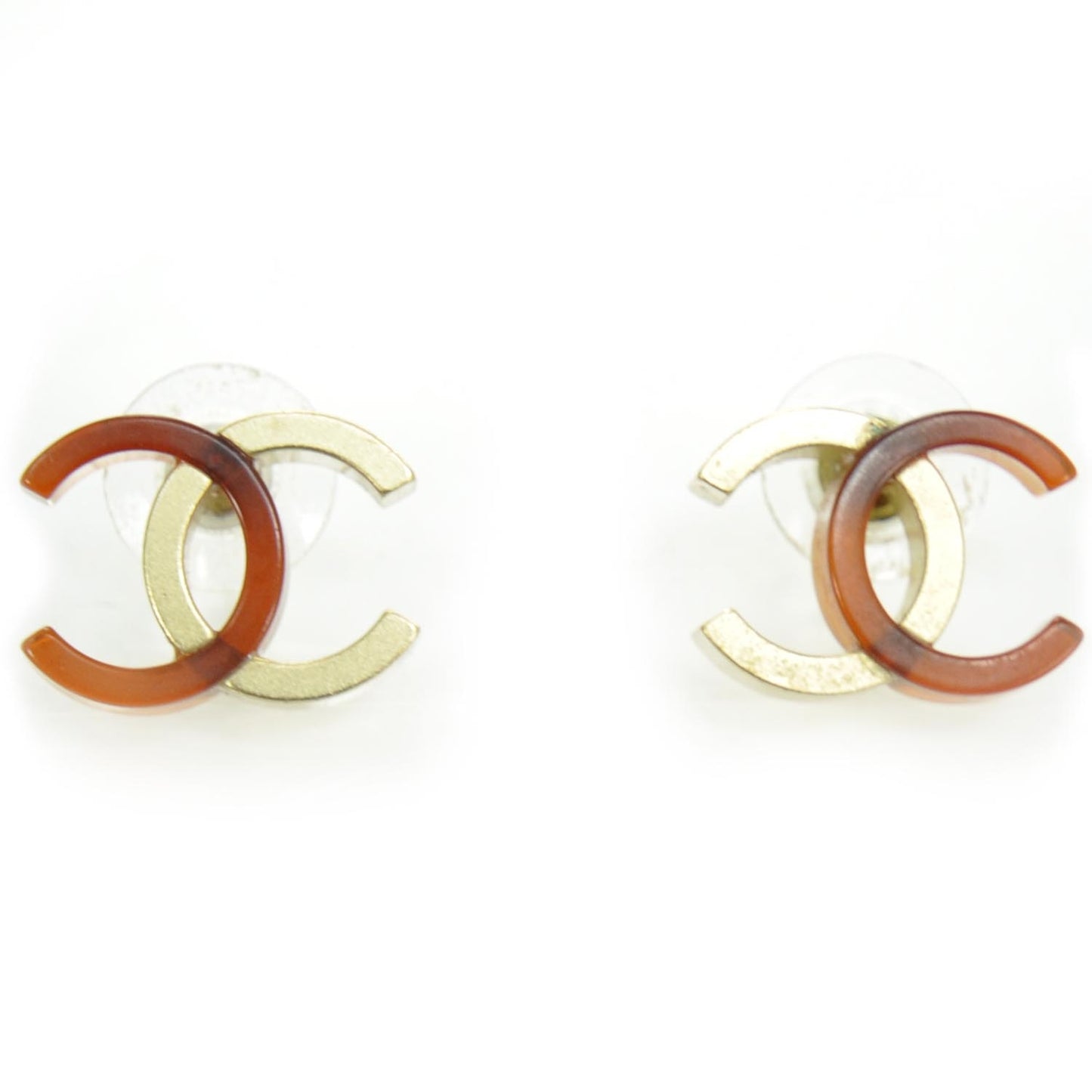 Resin CC Logo Earrings Amber Gold