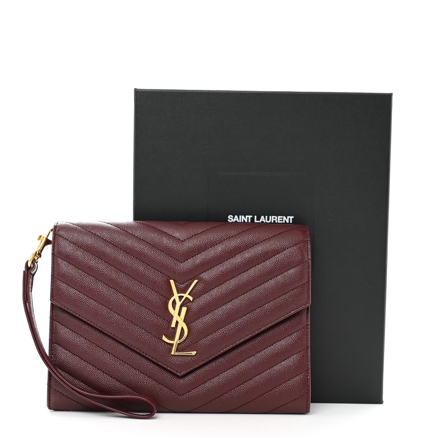 Saint Laurent Grain De Poudre Matelasse Chevron Monogram Envelope Clutch Rouge Legion 9 of 9
