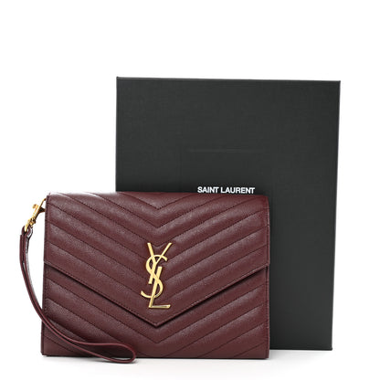 Saint Laurent Grain De Poudre Matelasse Chevron Monogram Envelope Clutch Rouge Legion 9 of 9