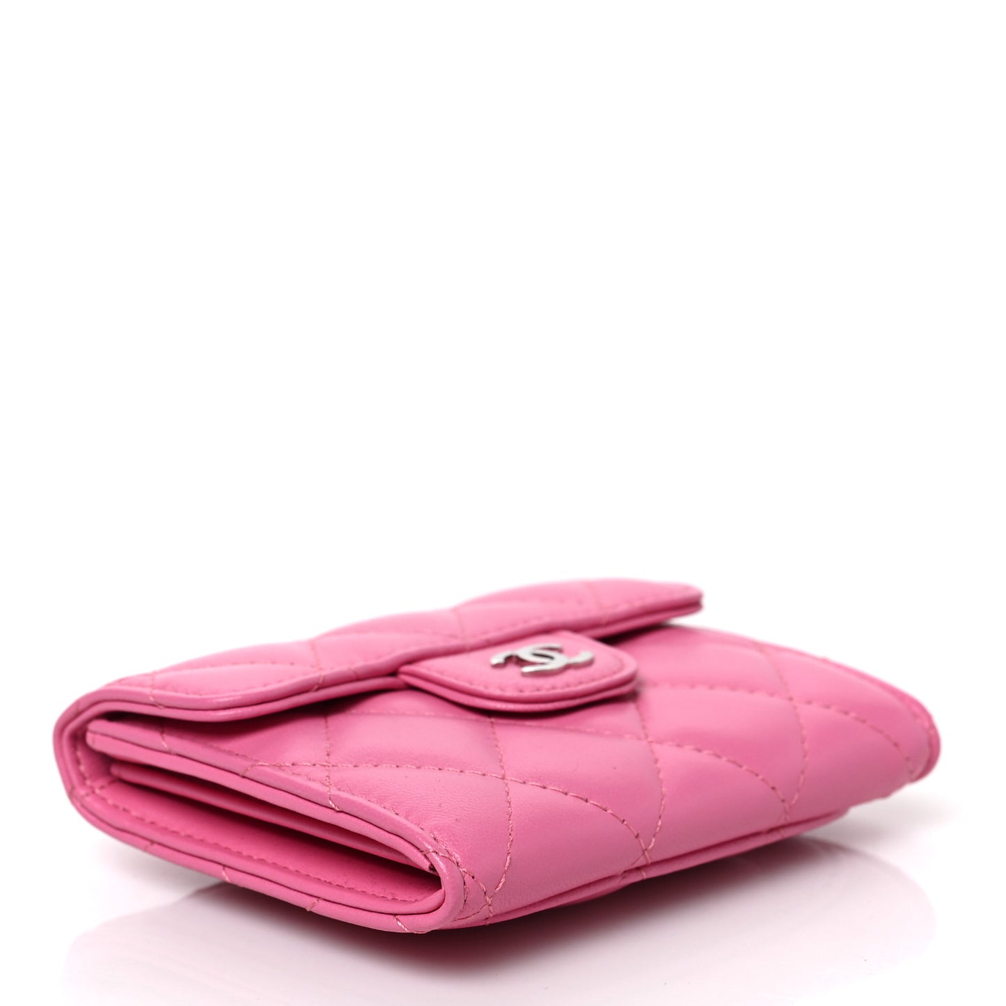 Lambskin Quilted Flap Card Holder Wallet Pink