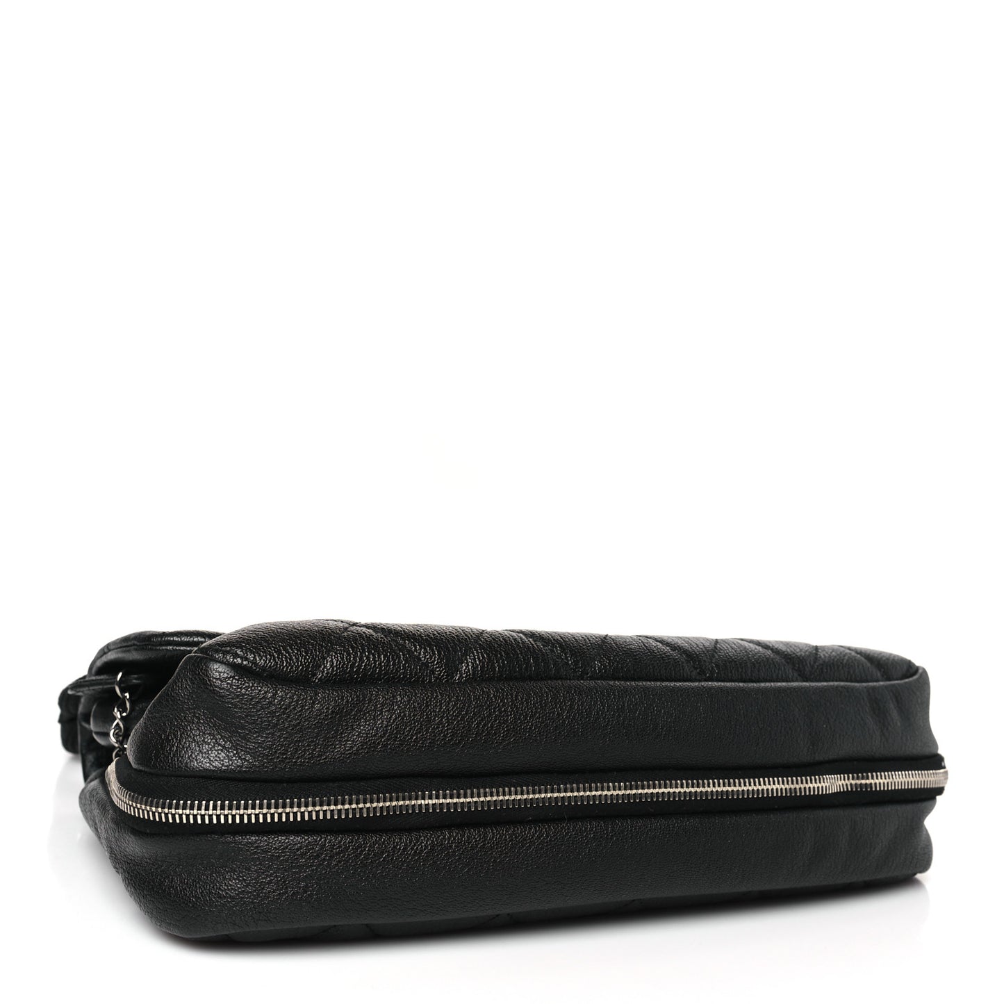 Calfskin Quilted Expandable Zip Flap Shoulder Bag Black