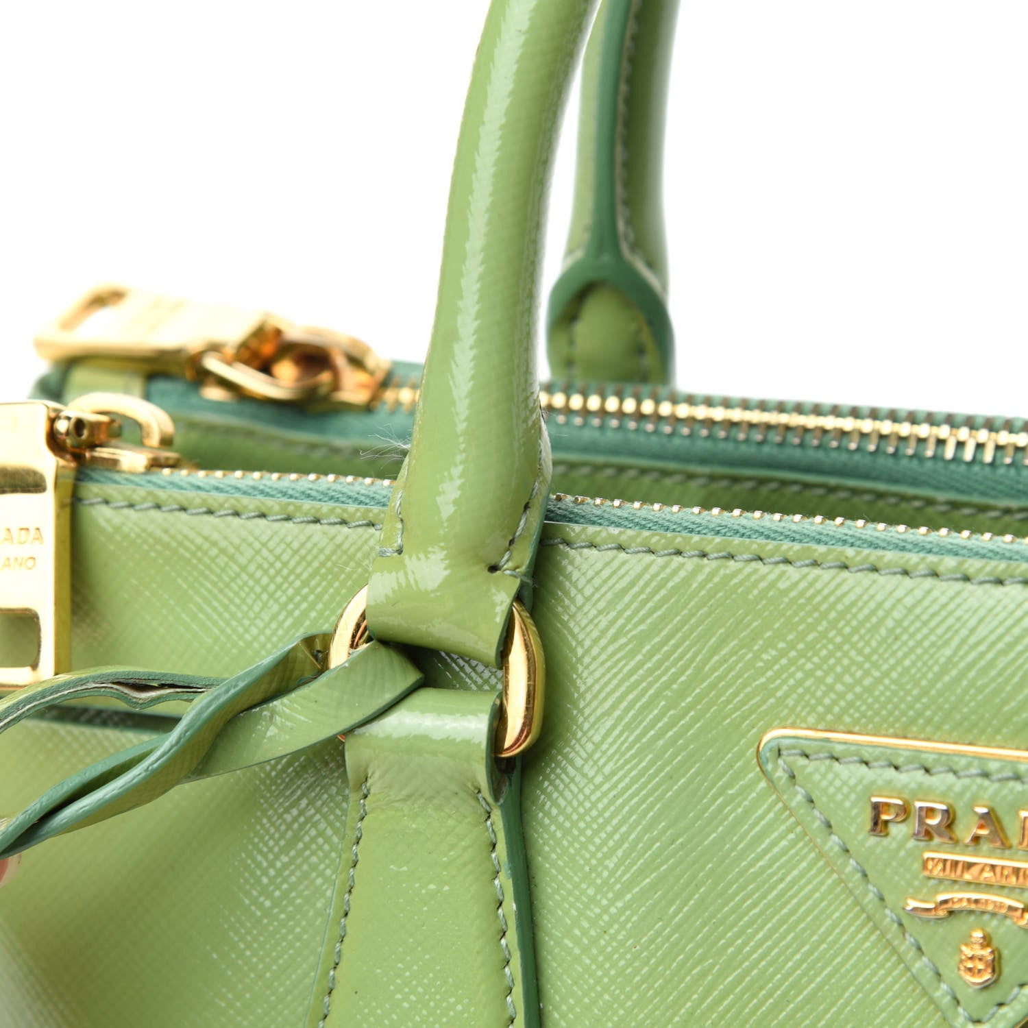 Prada Saffiano Vernice Mini Galleria Double Zip Tote Green 13 of 19