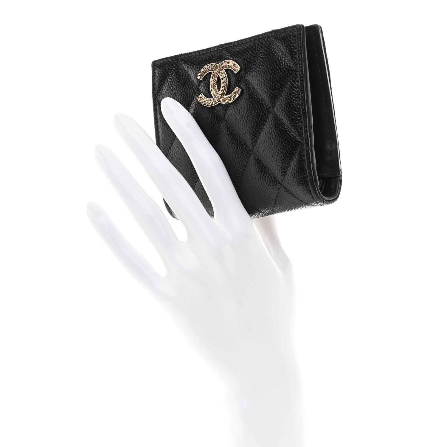 Chanel Caviar Quilted Multi Chain CC Compact Bifold Wallet Black 2 of 7