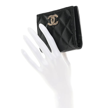 Chanel Caviar Quilted Multi Chain CC Compact Bifold Wallet Black 2 of 7