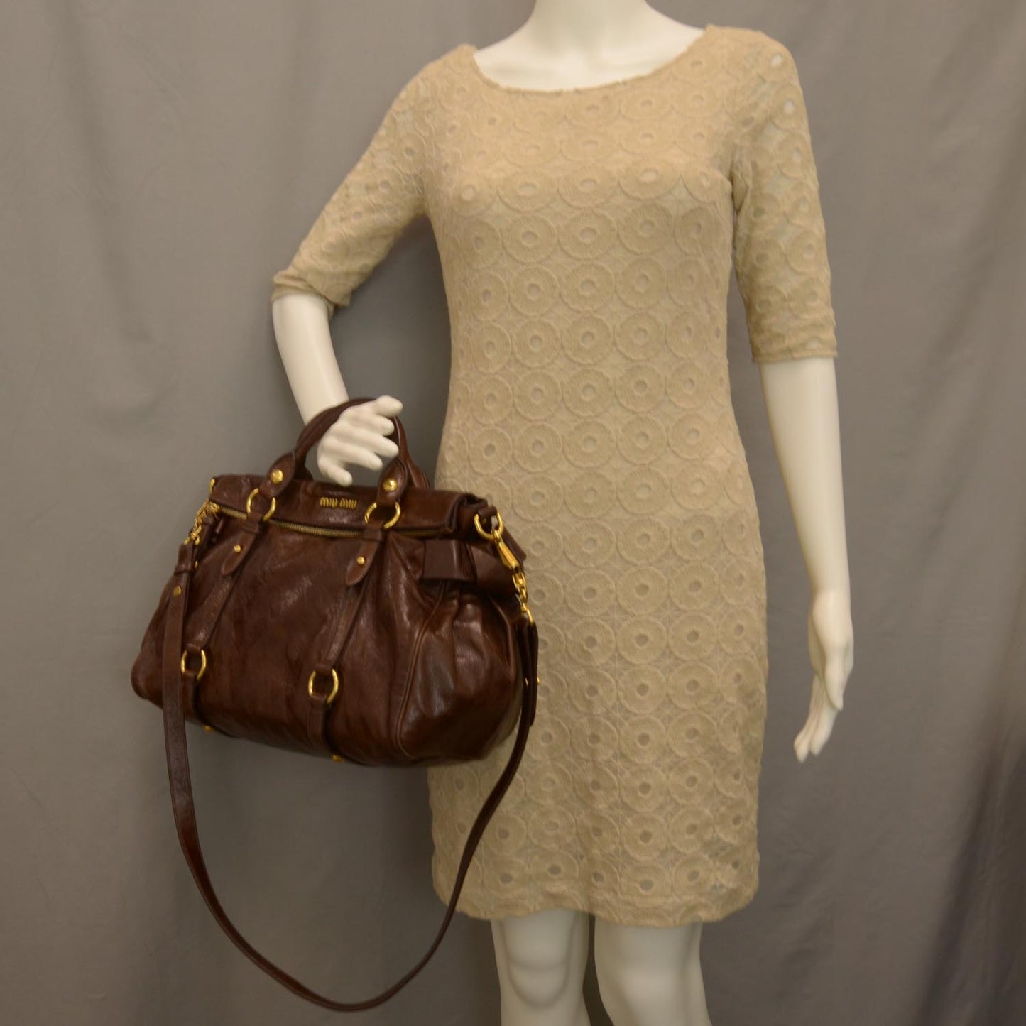 Leather Vitello Lux Bow Bag Brown