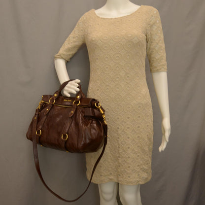 Miu Miu Leather Vitello Lux Bow Bag Brown 2 of 9