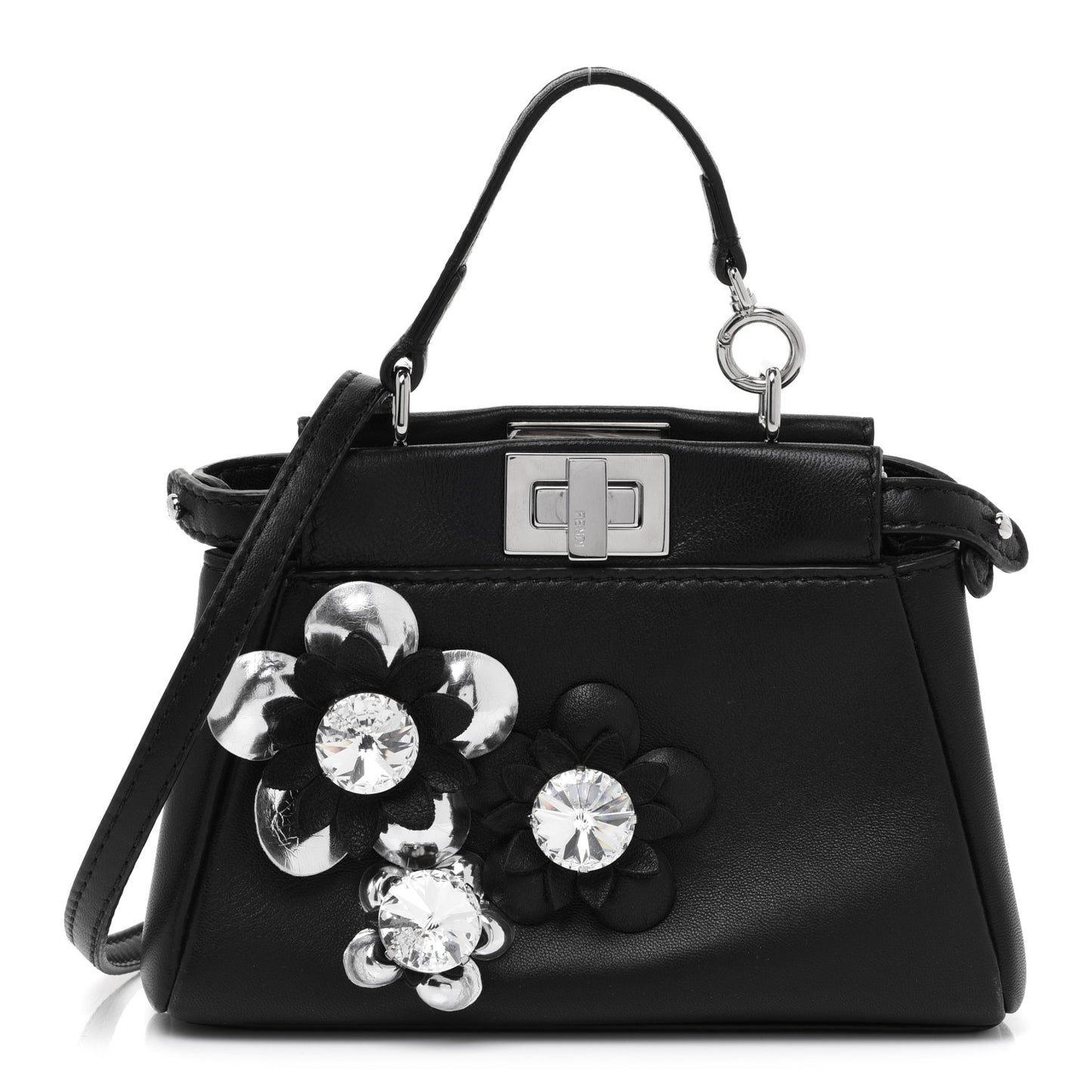 Nappa Crystal Flowerland Micro Peekaboo Iconic Satchel Black