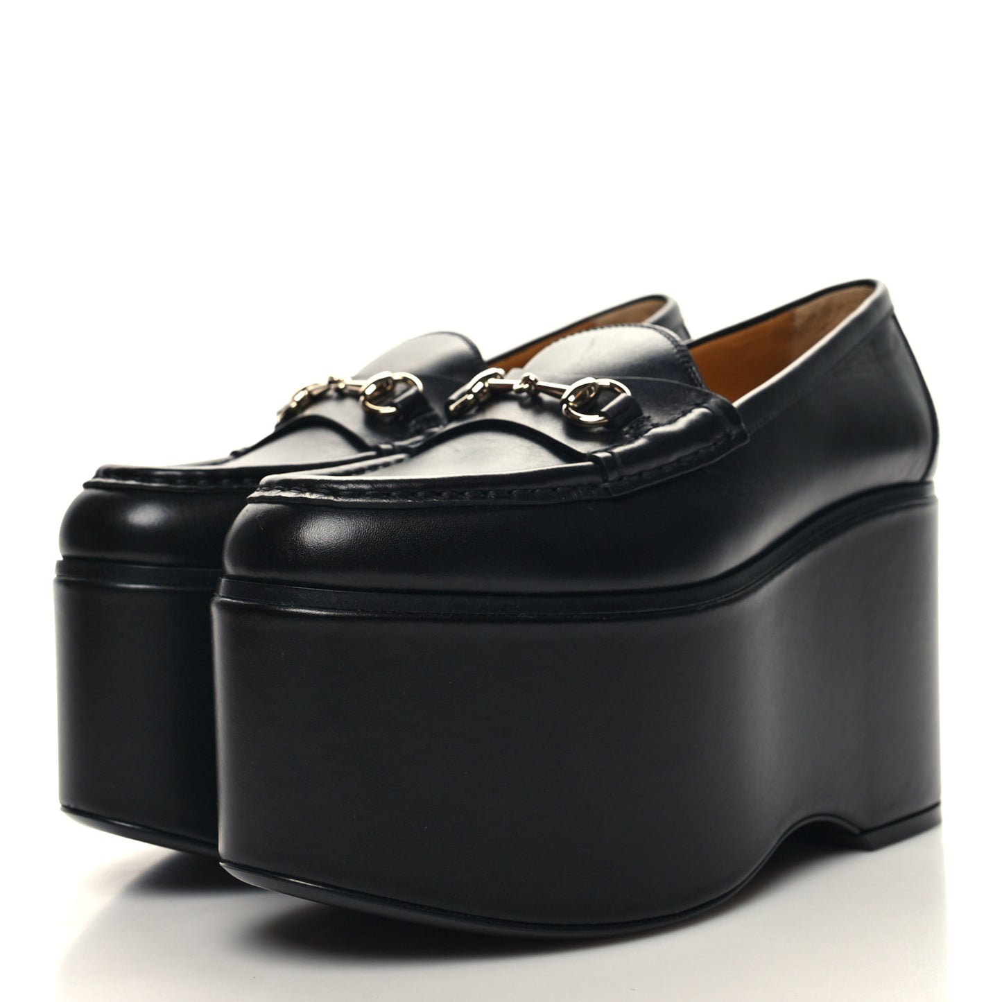 Ancora Calfskin Womens Horsebit Platform Loafers 35 Black