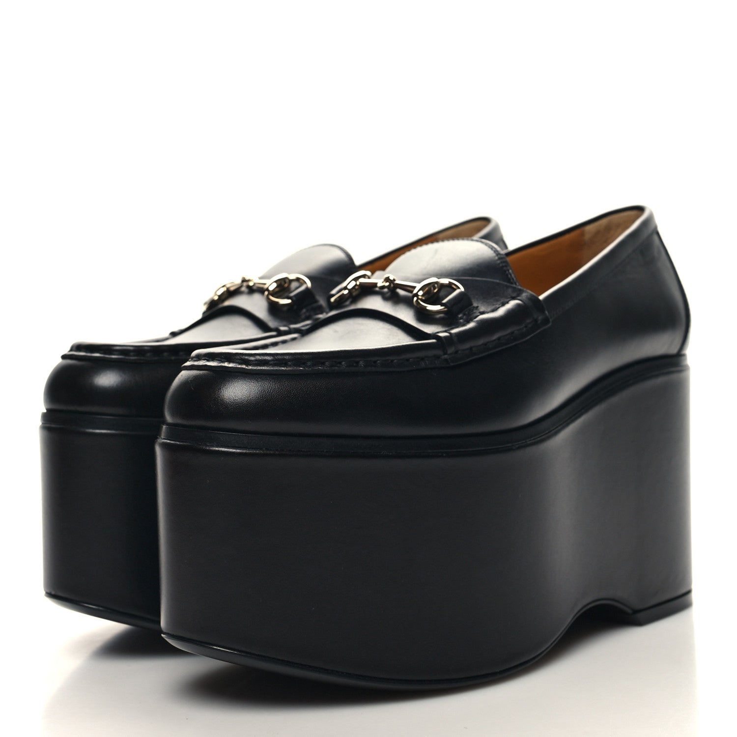 Gucci Ancora Calfskin Womens Horsebit Platform Loafers 35 Black 3 of 9
