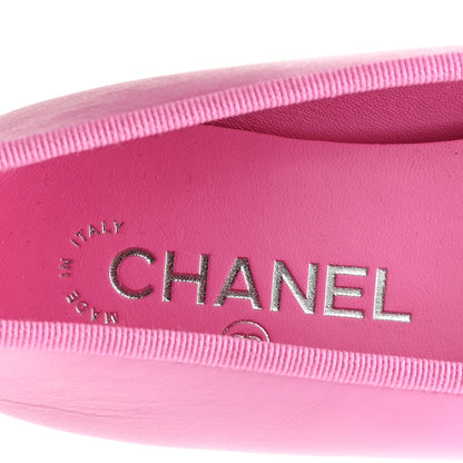Chanel Calfskin Grosgrain Cap Toe CC Ballerina Flats 38 Pink Black 8 of 10