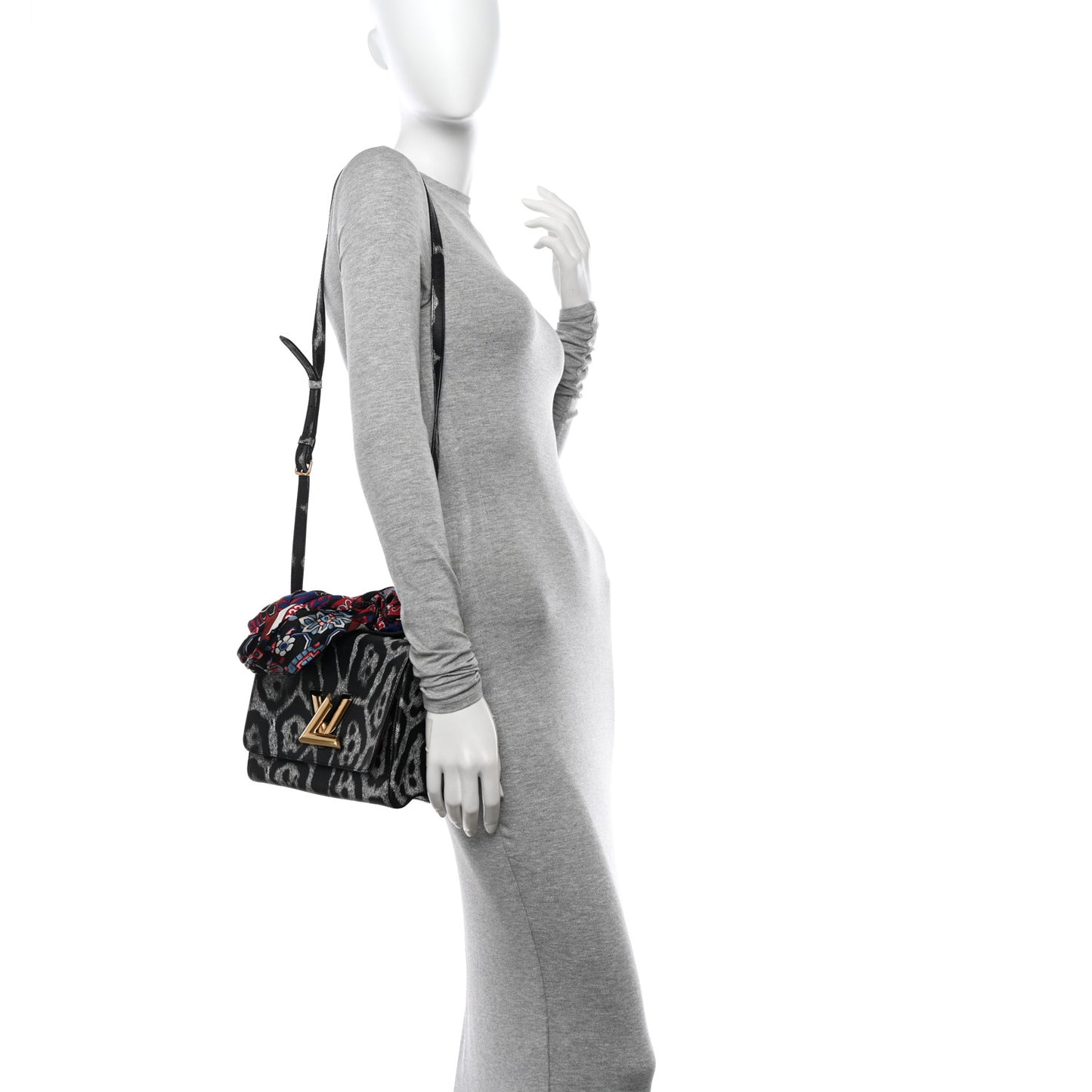 Calfskin Wild Animal Print Scarf Handle Twist Shoulder Bag MM
