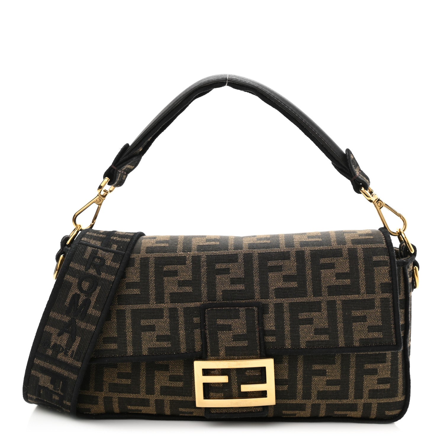 Fendi Fabric Jacquard FF 1974 Medium Baguette Tobacco Moro Black 1 of 10