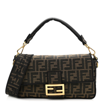 Fendi Fabric Jacquard FF 1974 Medium Baguette Tobacco Moro Black 1 of 10