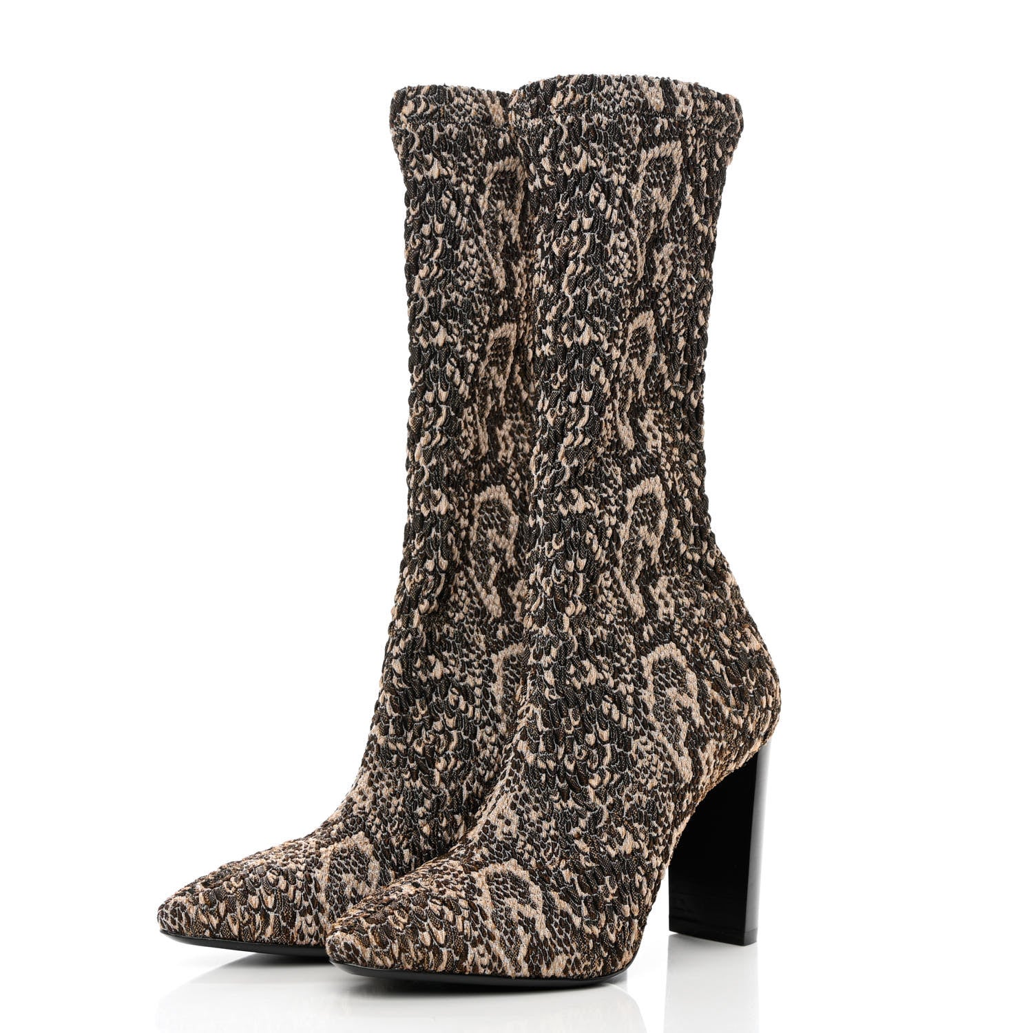 Saint Laurent Stretch Fabric Calf Heel Boots 37 Beige Vintage 5 of 11