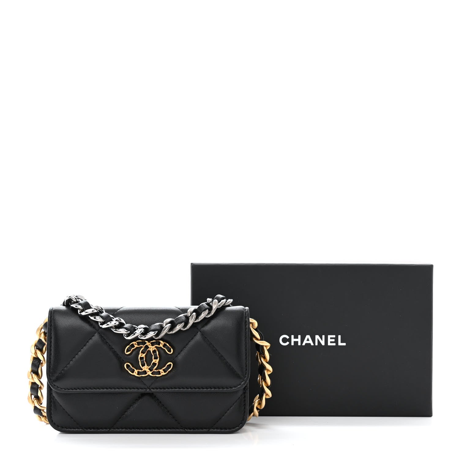 Chanel Lambskin Quilted Chanel 19 Clutch With Chain Black 12 of 12