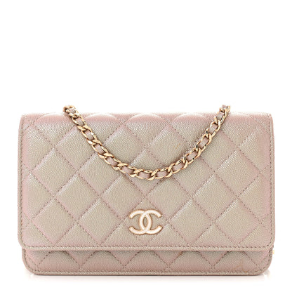 Chanel Iridescent Caviar Quilted Wallet on Chain WOC Beige 1 of 13