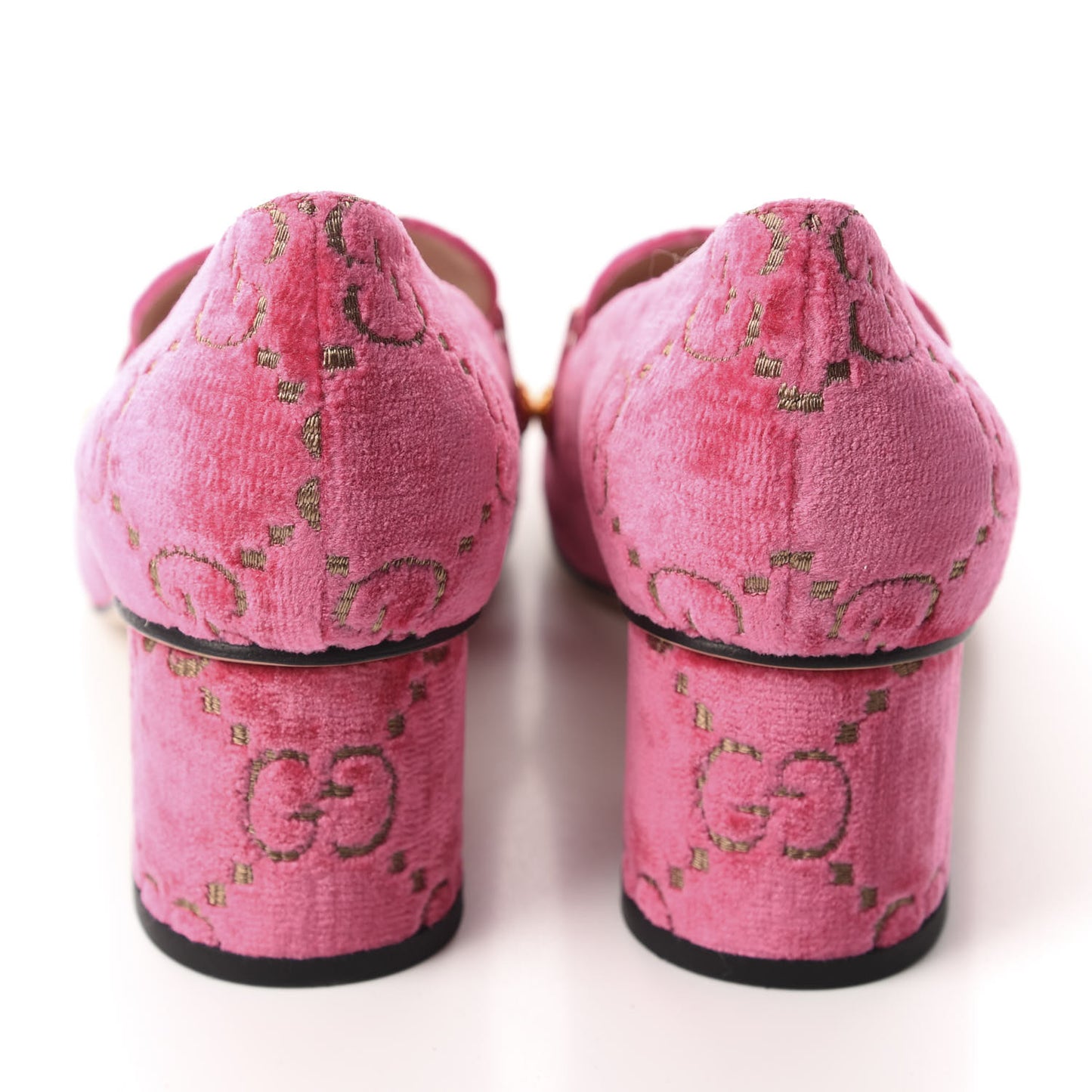 Velvet GG Monogram Sylvie Web Chain Mid Heel Loafers 40 Bright Pink