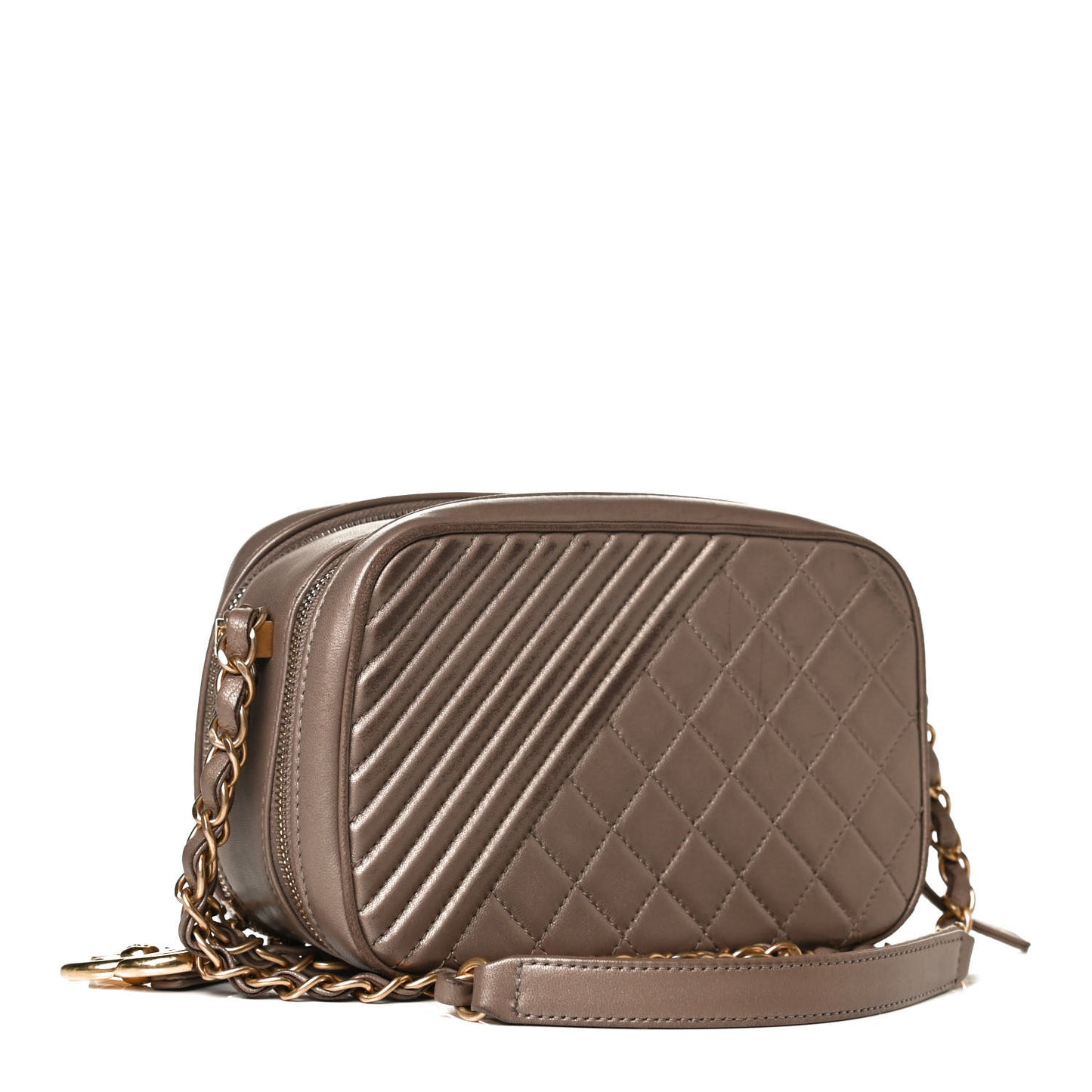 Metallic Lambskin Quilted Small Coco Boy Camera Case Gold