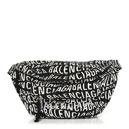 Balenciaga Nylon Wave Logo Print Wheel Beltpack Black White 2 of 18