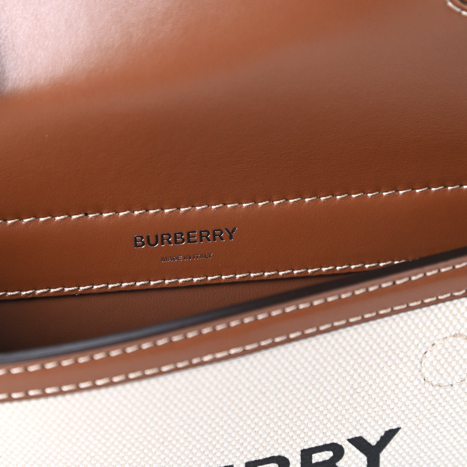 Burberry Smooth Calfskin Canvas Horseferry Print Mini Title Bag with Pocket Natural Malt Brown 8 of 10