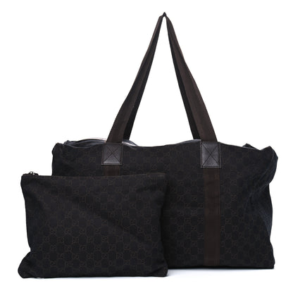 Gucci Denim Monogram Large Collapsible Carry On Duffle Bag Brown 1 of 10