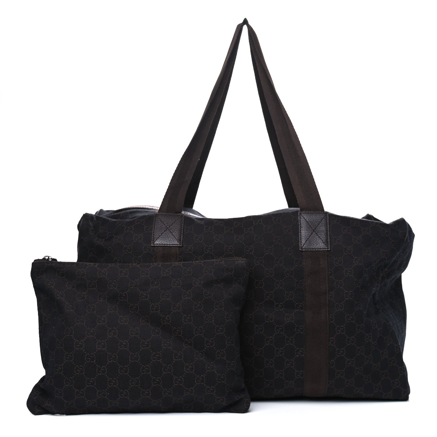 Gucci Denim Monogram Large Collapsible Carry On Duffle Bag Brown 1 of 10