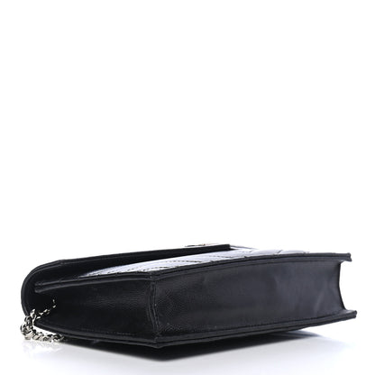 Saint Laurent Grain De Poudre Matelasse Chevron Monogram Envelope Chain Wallet Black 3 of 9
