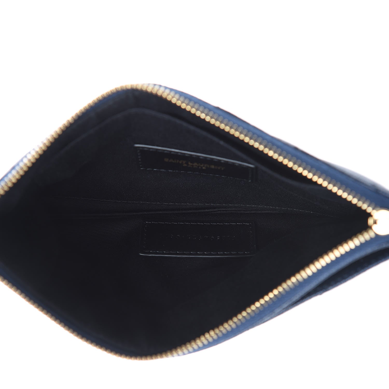 Saint Laurent Grain De Poudre Chevron Monogram Bill Pouch Navy 5 of 8