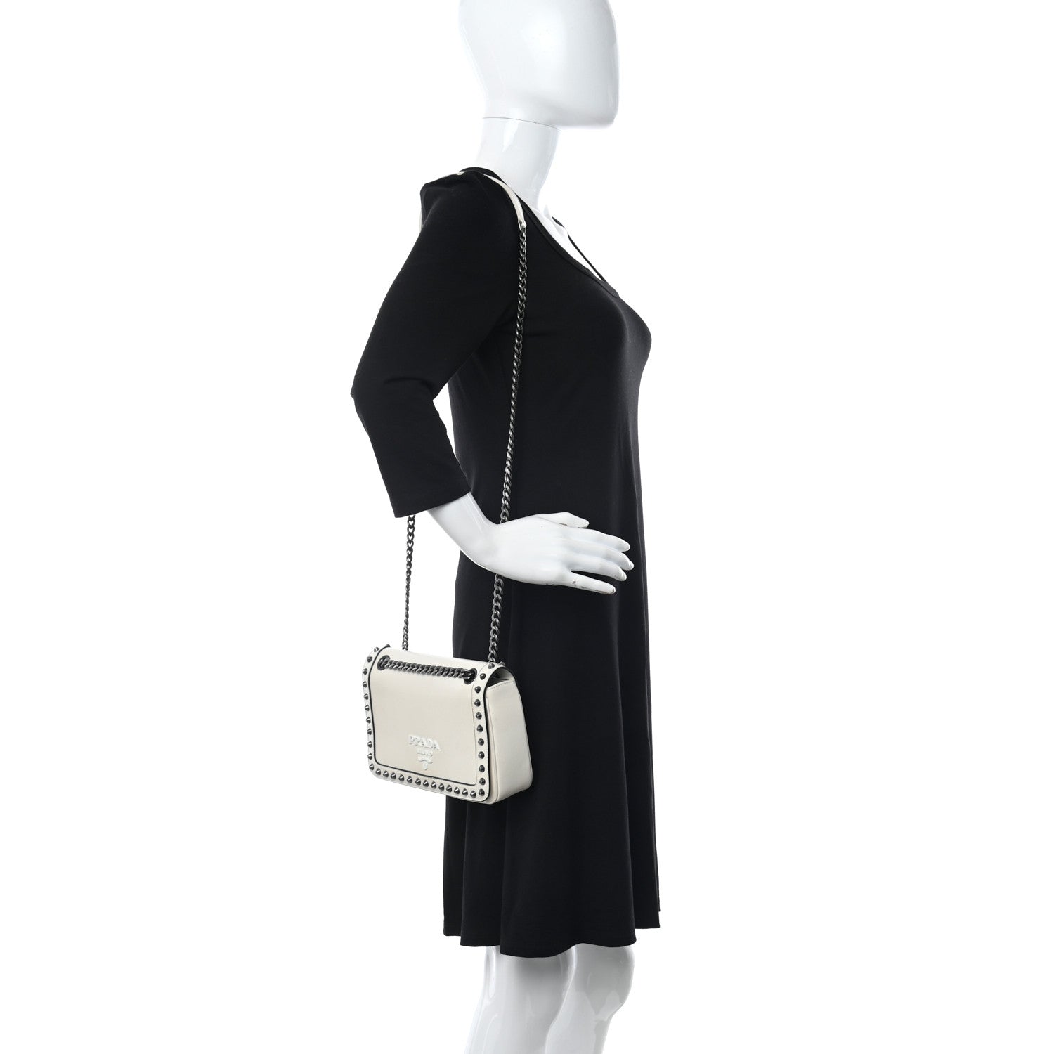 Prada Vitello Studded Crossbody White Black 2 of 9