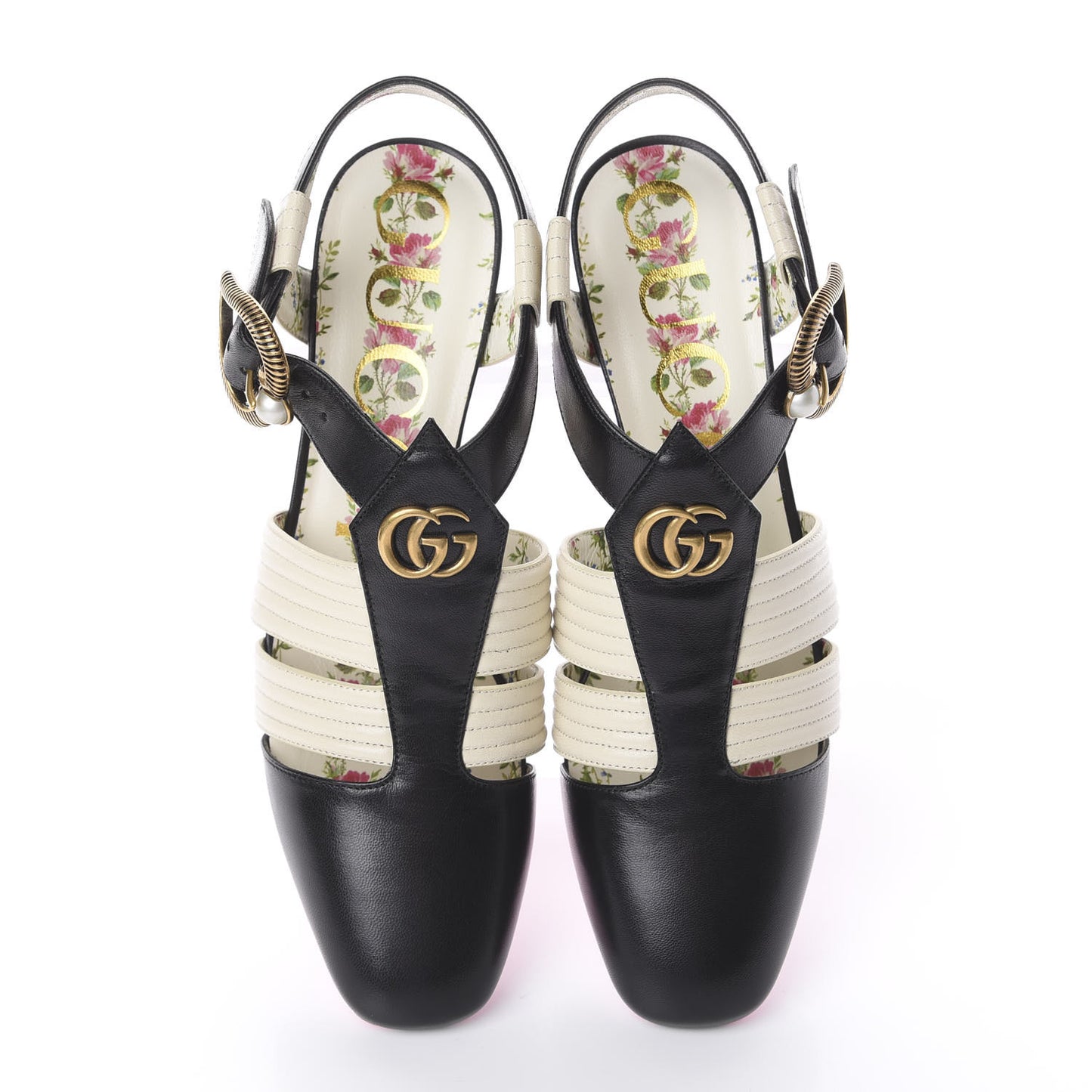 Malaga Kid T-Strap Mid Heel Sandals 36 Black White