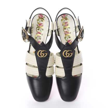 Gucci Malaga Kid T-Strap Mid Heel Sandals 36 Black White 5 of 14