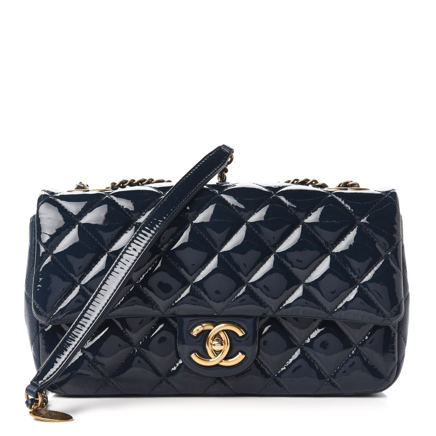 Chanel Patent Goatskin Quilted Medium CC Eyelet Flap Blue 1 of 10