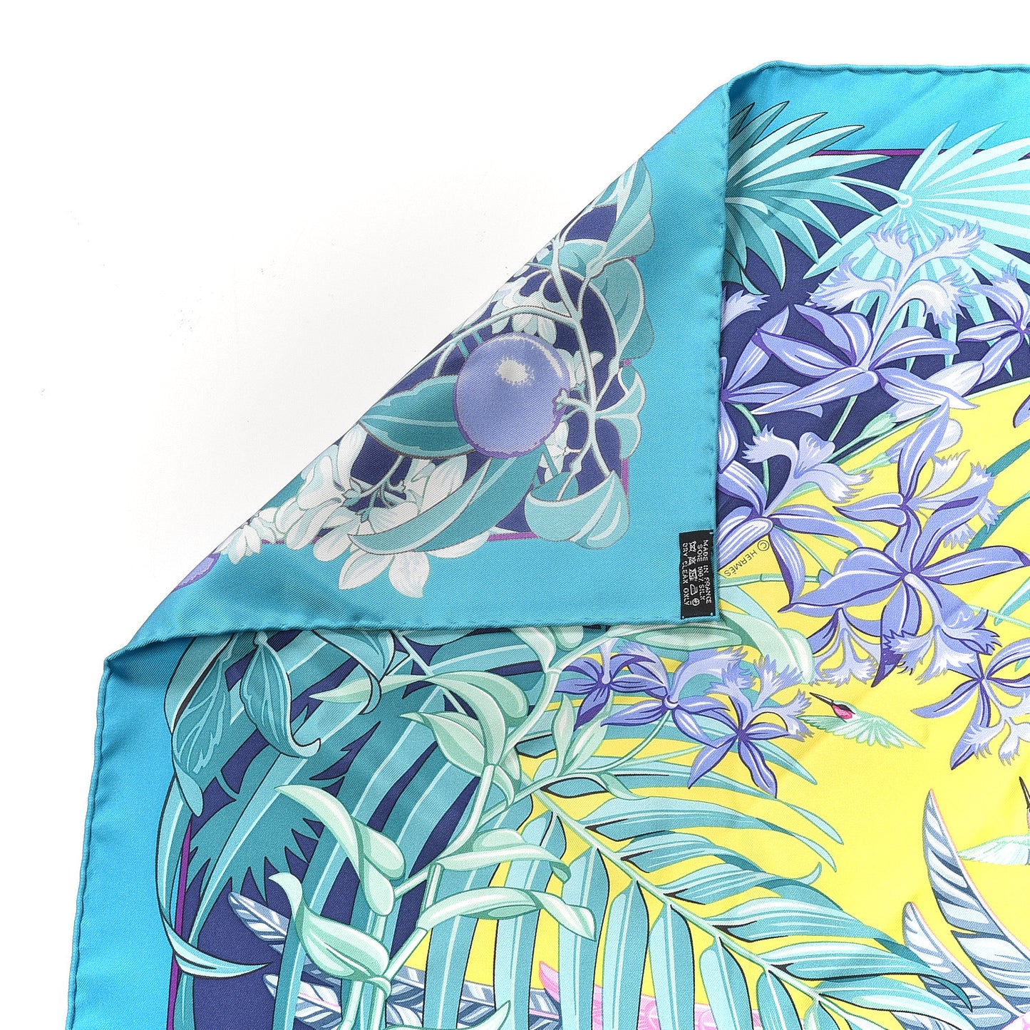 Silk Tatouage Flamingo Party Scarf 90 Turquoise Vert Jaune
