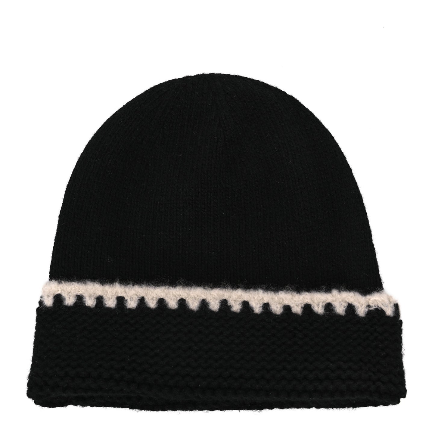 Cashmere Wool CC Beanie Hat Black Light Beige