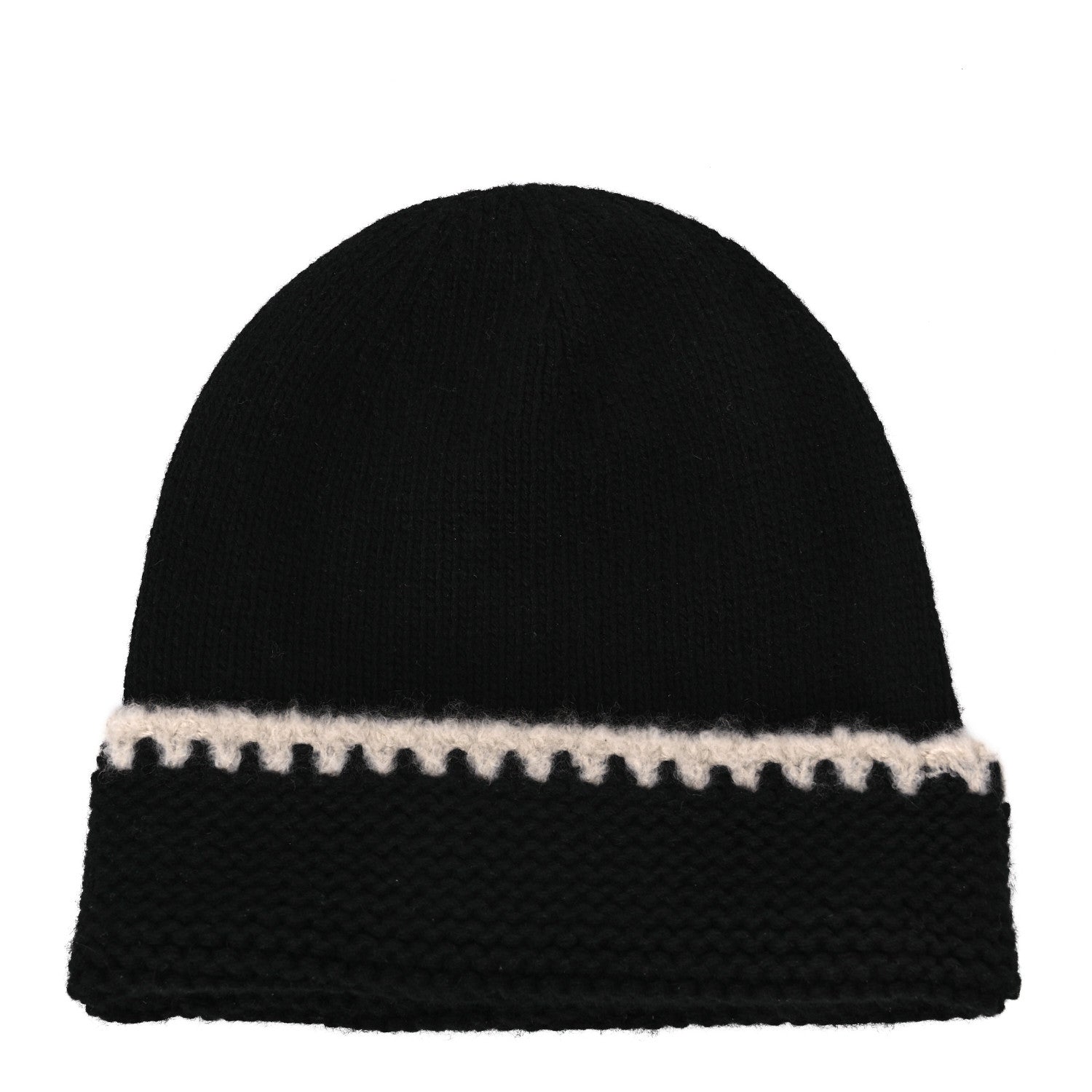 Chanel Cashmere Wool CC Beanie Hat Black Light Beige 3 of 7