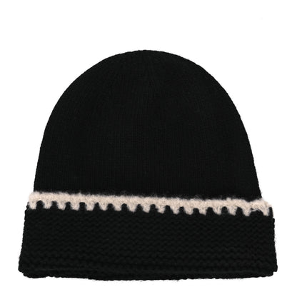 Chanel Cashmere Wool CC Beanie Hat Black Light Beige 3 of 7