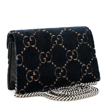 Gucci Velvet GG Monogram Super Mini Dionysus Shoulder Bag Blue Beige Black 3 of 10